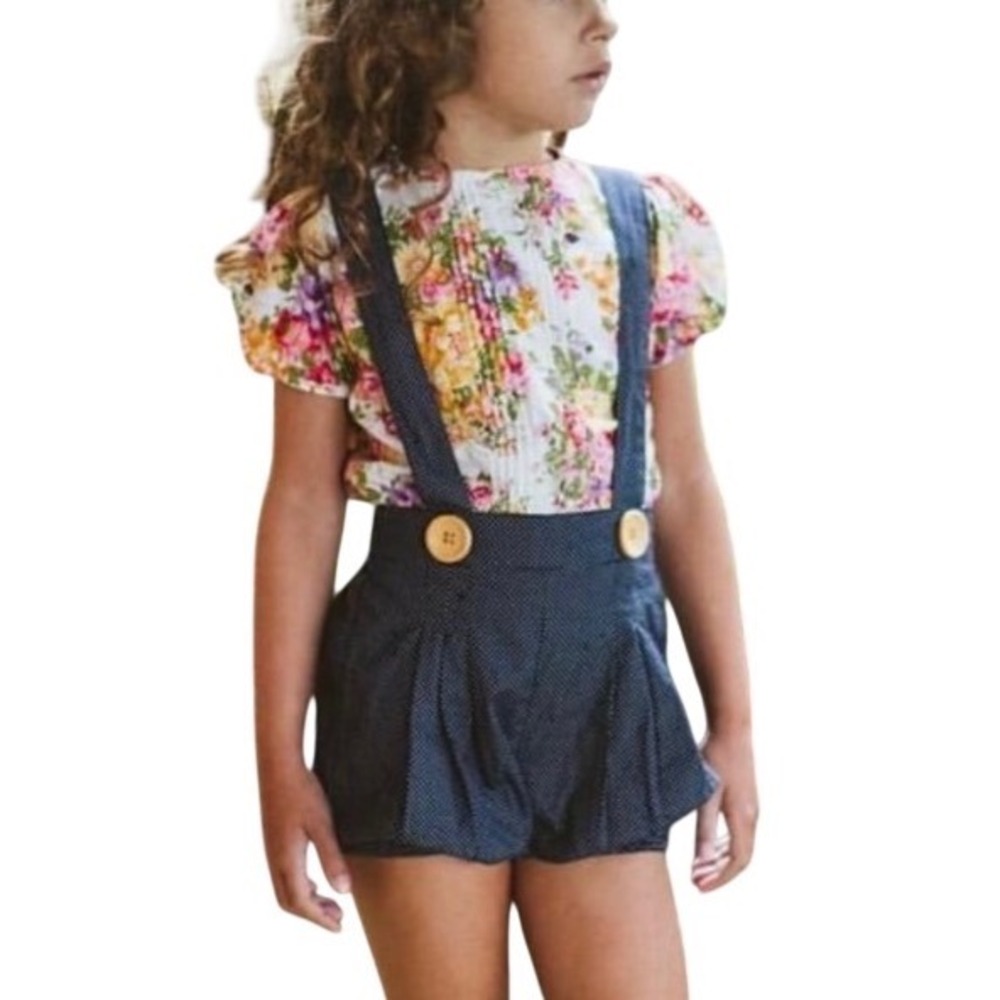 NEW LACEY LANE‎ Polka Dot Suspender Bloomers Romper Size 5 Navy Retro Australia